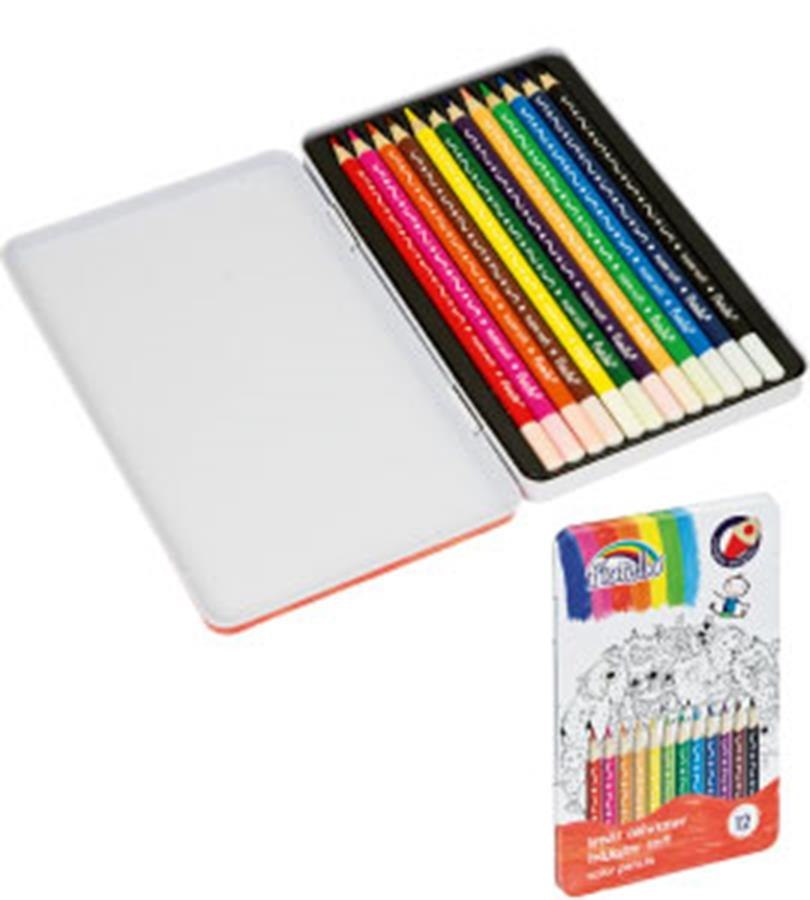 CRAYONS TRIANGULAIRES FIORELLO SUPER DOUX 12 COULEURS BOÎTIER MÉTALLIQUE